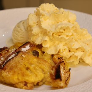 White chocolate and whisky croissant butter pudding